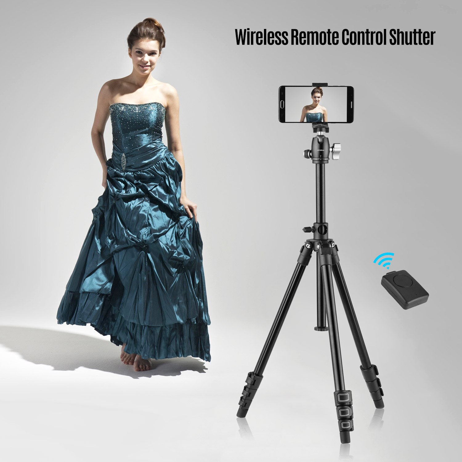 Andoer Q160H Portable Camera Tripod Horizontal Mount Travel Tripod with Remote Control for DSLR Cameras Smartphones