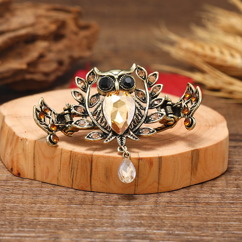 muylinda Vintage Bronze Owl Hair Claw Big Crystal Hair Barrettes Rhinestone Hair Clip Crab Accessories: Champagne