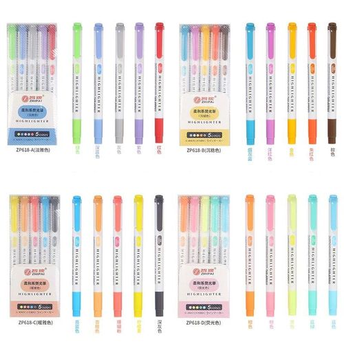 5PCS ZHIPAI Highlighter Light Color Series Double-headed Marker Color Marker Mildliner&Playcolor2 Highlighters for School: 20PCS ALL COLOR