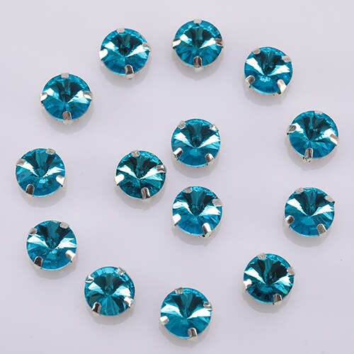 Piedras de cristal redondas brillantes para coser, piedras de vidrio para decoración de ropa, piedras de cristal sueltas con parte trasera plana y garra, 10  s062: Lago azul