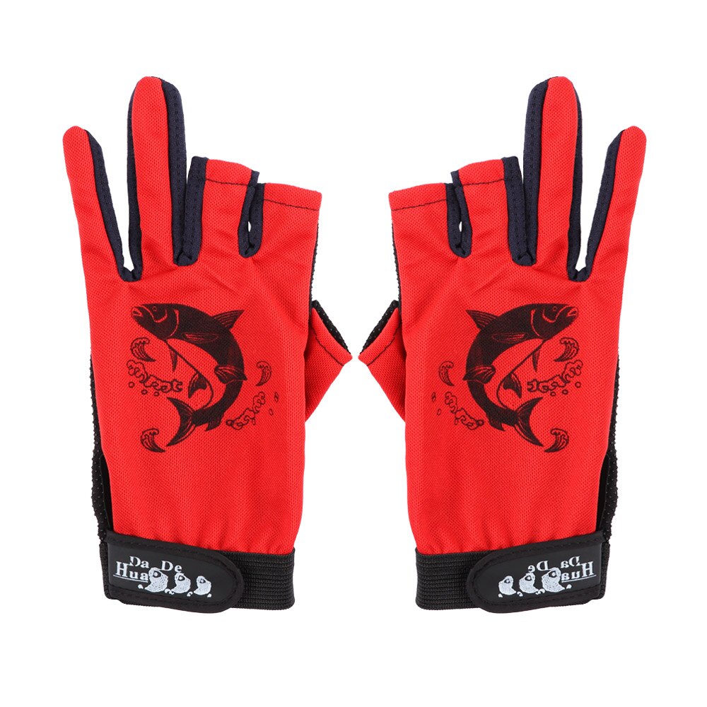 Sun Protection 3 Fingerless Fishing Gloves Breathable Quick Drying Anti-slip Fishing Gloves fishing For Unisex Finger Glove: Type1-Red