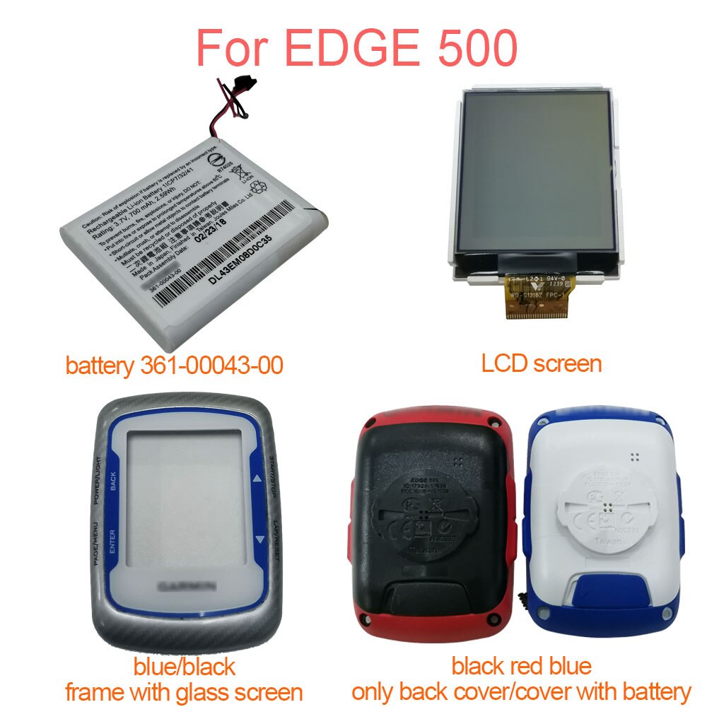 For GARMIN Edge 500 Front Cover With Glass Edge500 Battery 361-00043-00 Replacement LCD Display Screen Back Cover Repair Parts