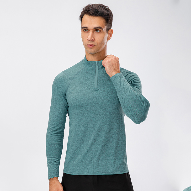 Herren Herbst Fitness Langarm Quick-Dry Lauf Tops Half-Reißverschluss Slim-Fit Training Sweatshirt Baselayer Unterhemden: XL / Türkis