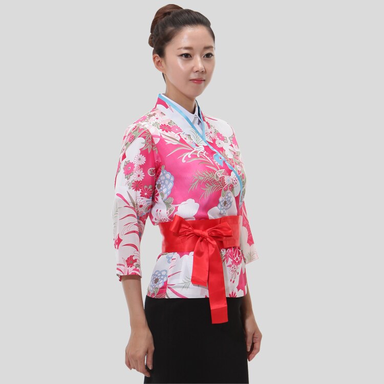 Traje de cocina japonesa para mujer, uniforme tipo kimono de servicio de restaurante, uniforme Ropa de Trabajo camarera chef con estampado