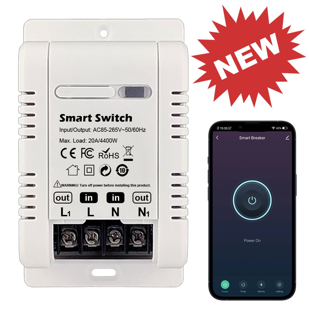 20A High Power Switch Circuit Breaker for A/C Boiler Tuya Home Smart Home Appliance Control Module Works with Alexa Google Home