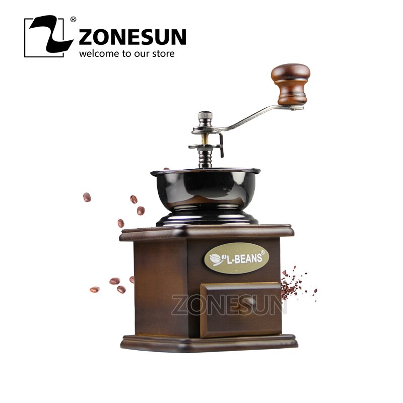 Zonesun Hand Koffiemolen Rvs Conische Thuis Espresso Drip Koffie Handmatige Koffieboon Met Lade