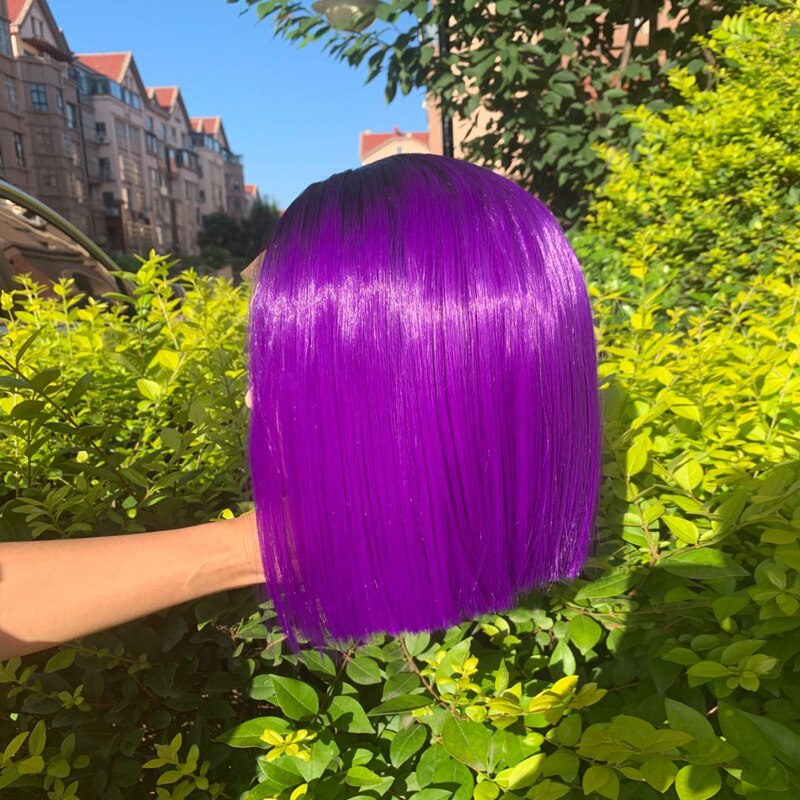Krótki pion Ombre fioletowy prosto syntetyczne koronki przodu peruki żaroodporne syntetyczne fioletowe kolorowe włosy peruka dla czarnych kobiet