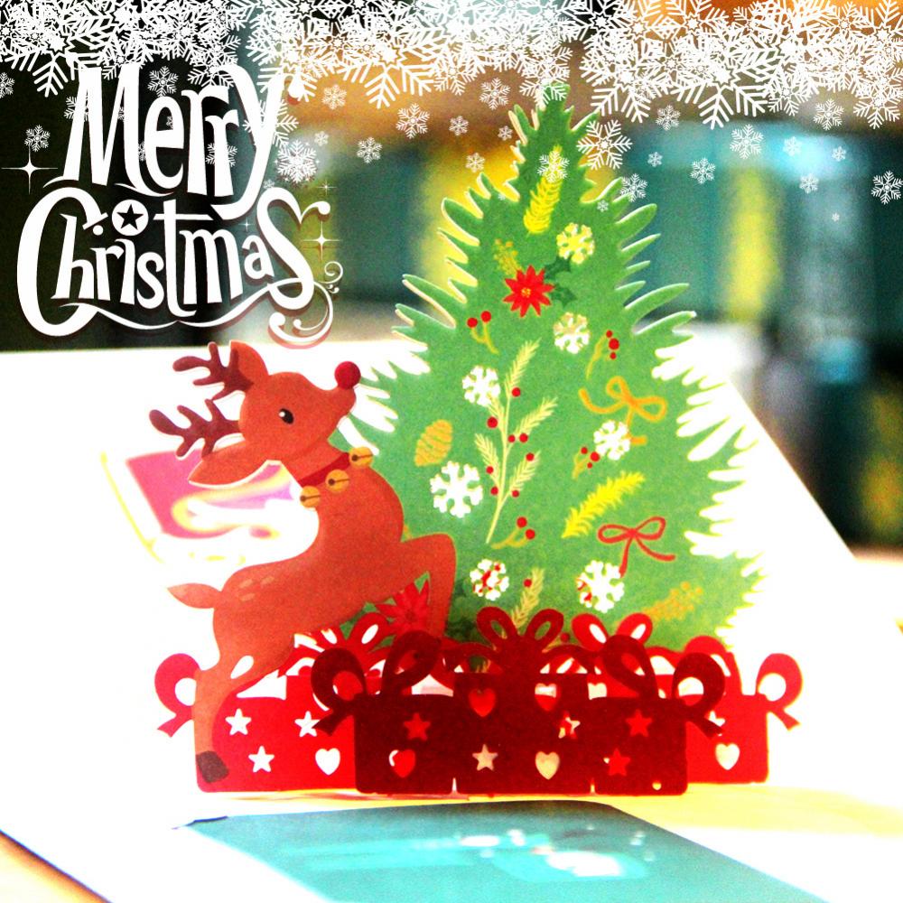 Carte 3d vœux de noël avec enveloppe, motif sapin de noël, cartes de noël pliantes en papier, joyeux noël, cartes creuses