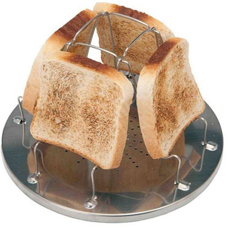 1Pc 4 Slice Practical Bread Toast Rack Grill Gas Stoves Cooker Stainless Steel Plates Camping BBQ Toaster Tray