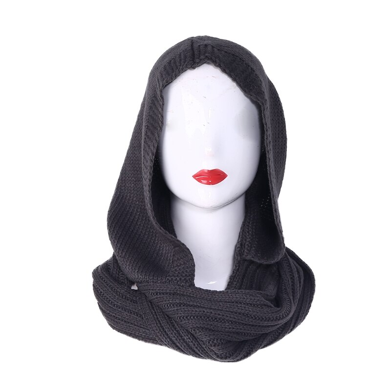 Capucha de punto de ganchillo para mujer, bufanda infinita a prueba de viento, chal largo cálido, envoltura de Color sólido, calentador de cuello
