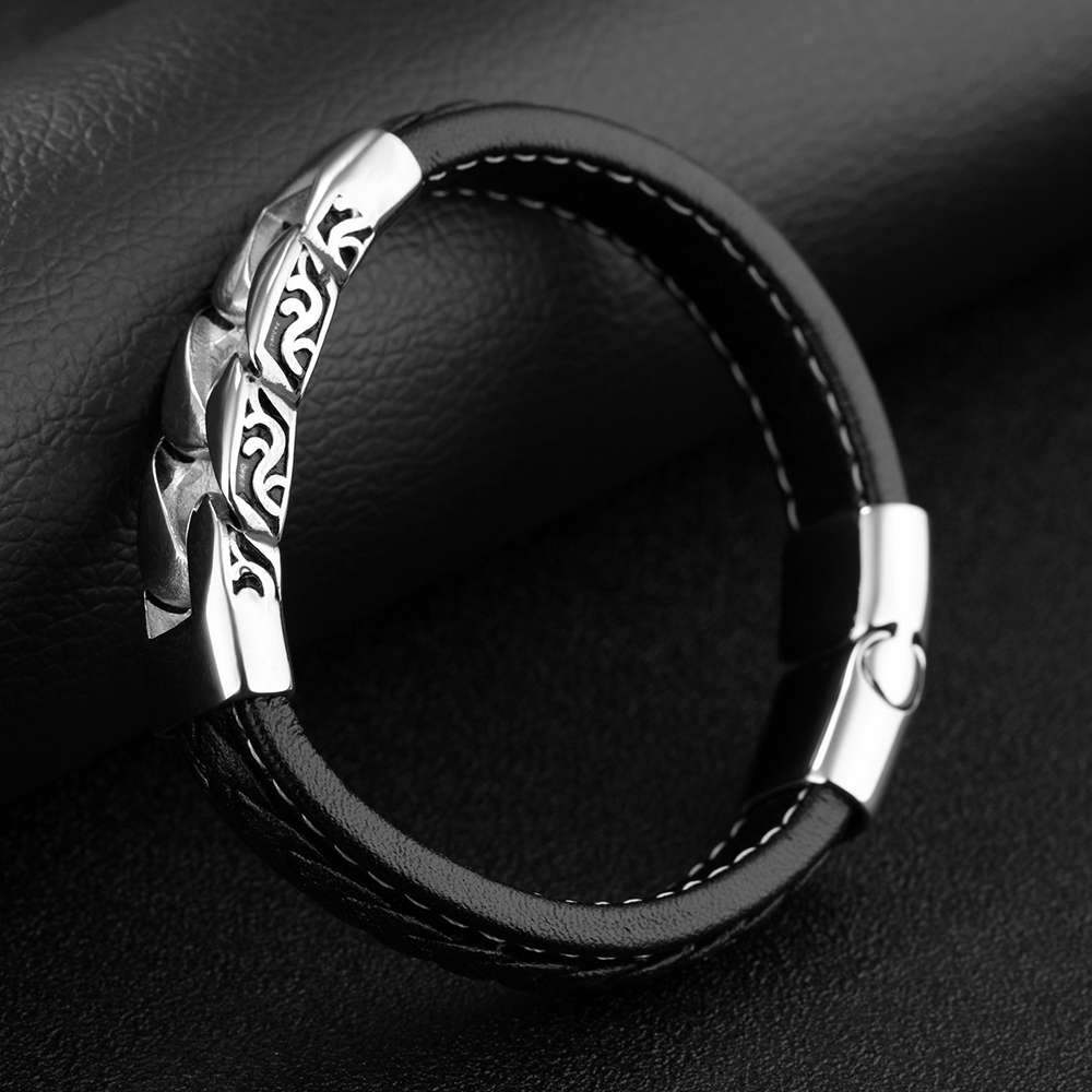 Classic Stainless Steel Bracelets & Bangles Men Chain 215mm Wristband Leather Bracelets Jewelry for Men(BA102063)