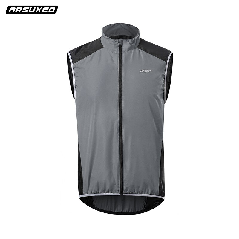Arsuxeo reflekterende cykelvest herre vindtæt åndbar cykling vindvest cykel road mountainbike mtb downhill vindjakke: Grå / Xxxl