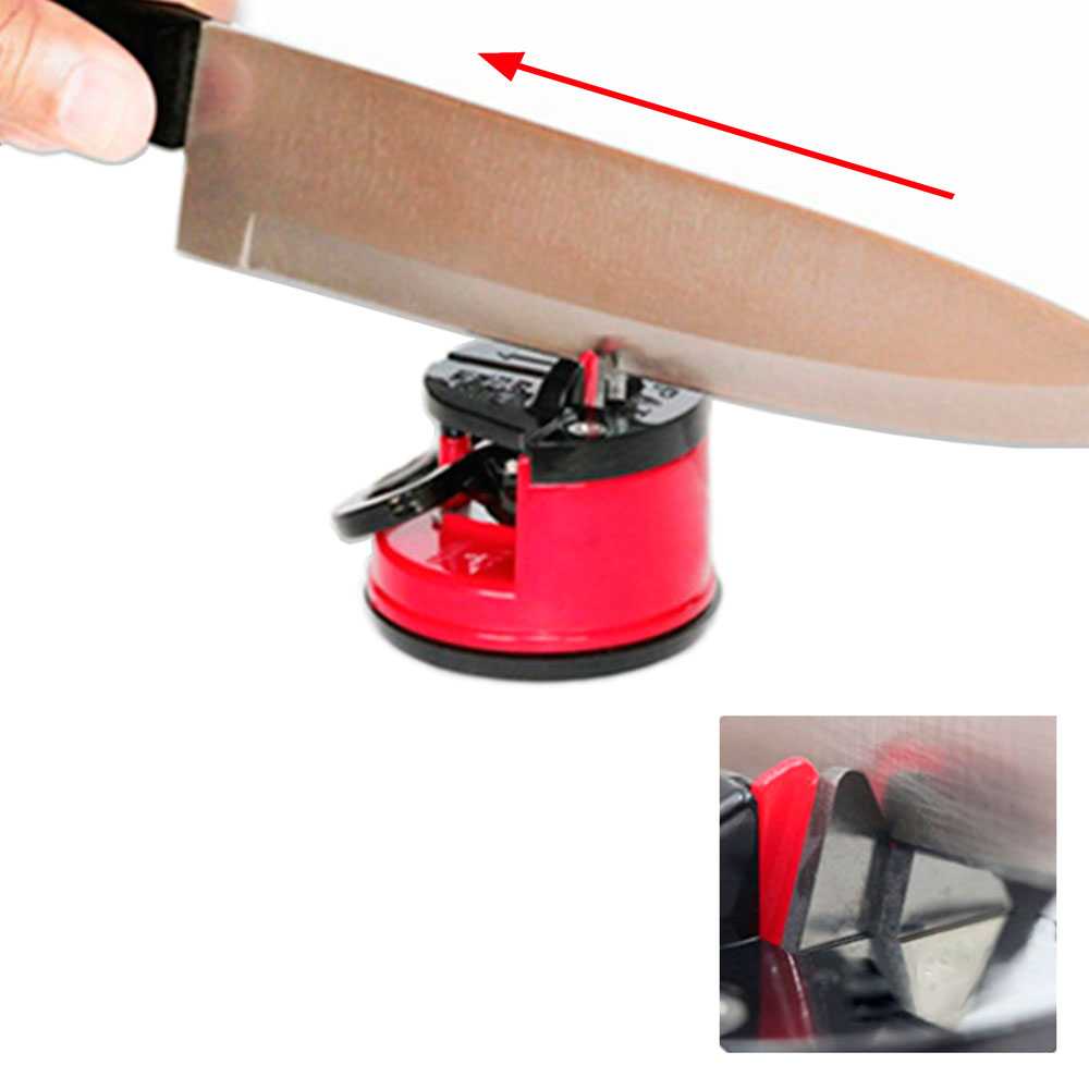 OcioDual Afilador de Cuchillos Tijeras Navajas Manual con Ventosa Fijacion Carburo Tungsteno Rojo Base para Cocina Palanca
