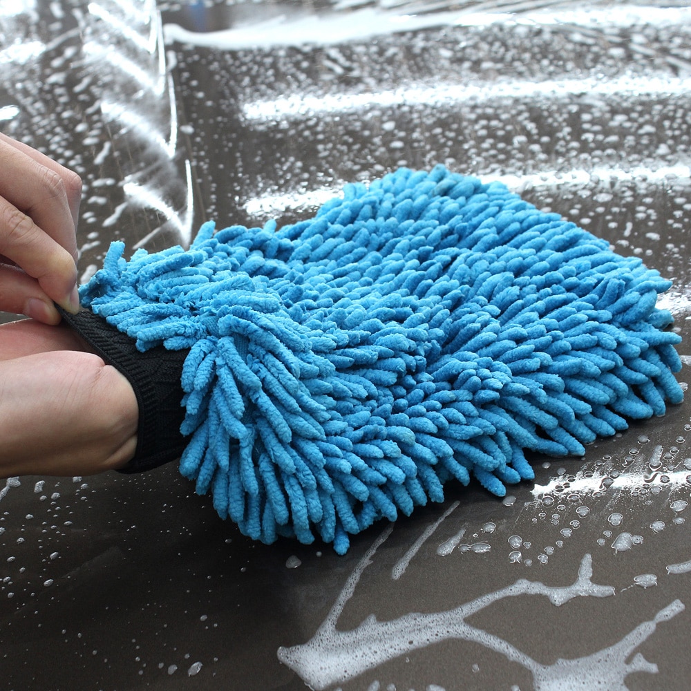 2 in 1 Microfiber Auto Wassen Mitt Ultrafijne Vezels Chenille Wassen Handschoen Zachte Mesh rug geen kras voor Auto Wassen en Reiniging