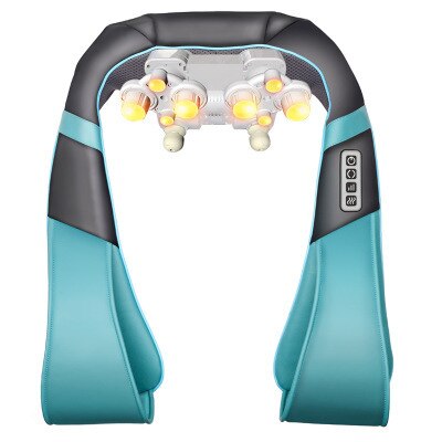 4D Electrical Massage Shiatsu Back Shoulder Body Neck Massager Multifunctional Shawl Infrared Heated Kneading Car/Home Massager: Blue