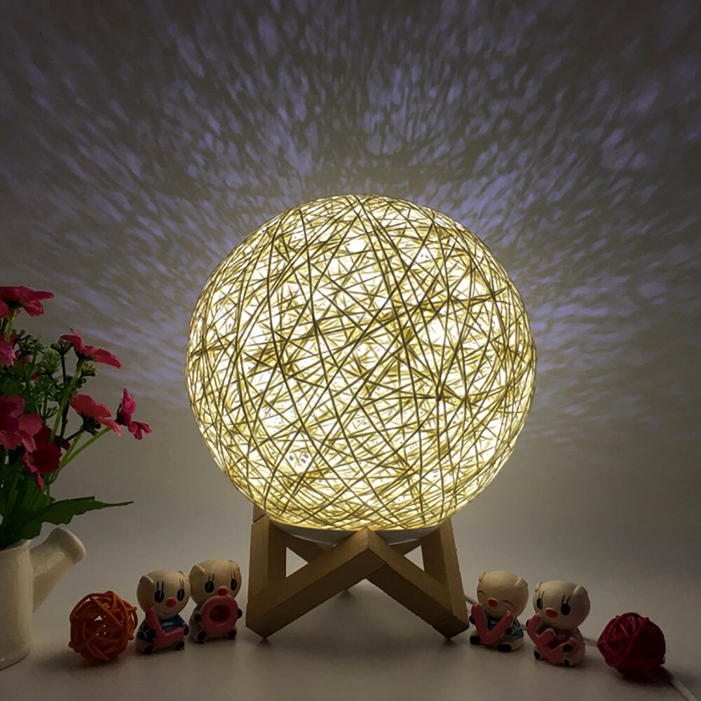 3D LED de noche con Luna de mimbre Luz de Decoración de casa de la luna de luz de carga USB escritorio de la tabla de la lámpara de Luna lámpara titular incluido: B