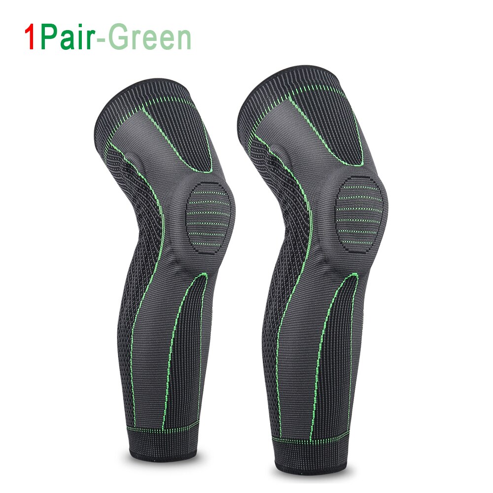 Tcare 2pcs/Pair Full Leg Compression Sleeve for Women Men with Side Spring Stabilizers & Patella Gel Pad Stretch Long Leg Sleeve: Green / XXL
