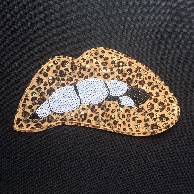 Fflacell diy luipaard lip mond patches applicatie naaien handgemaakte bling bling pailletten patch voor kleding geborduurd
