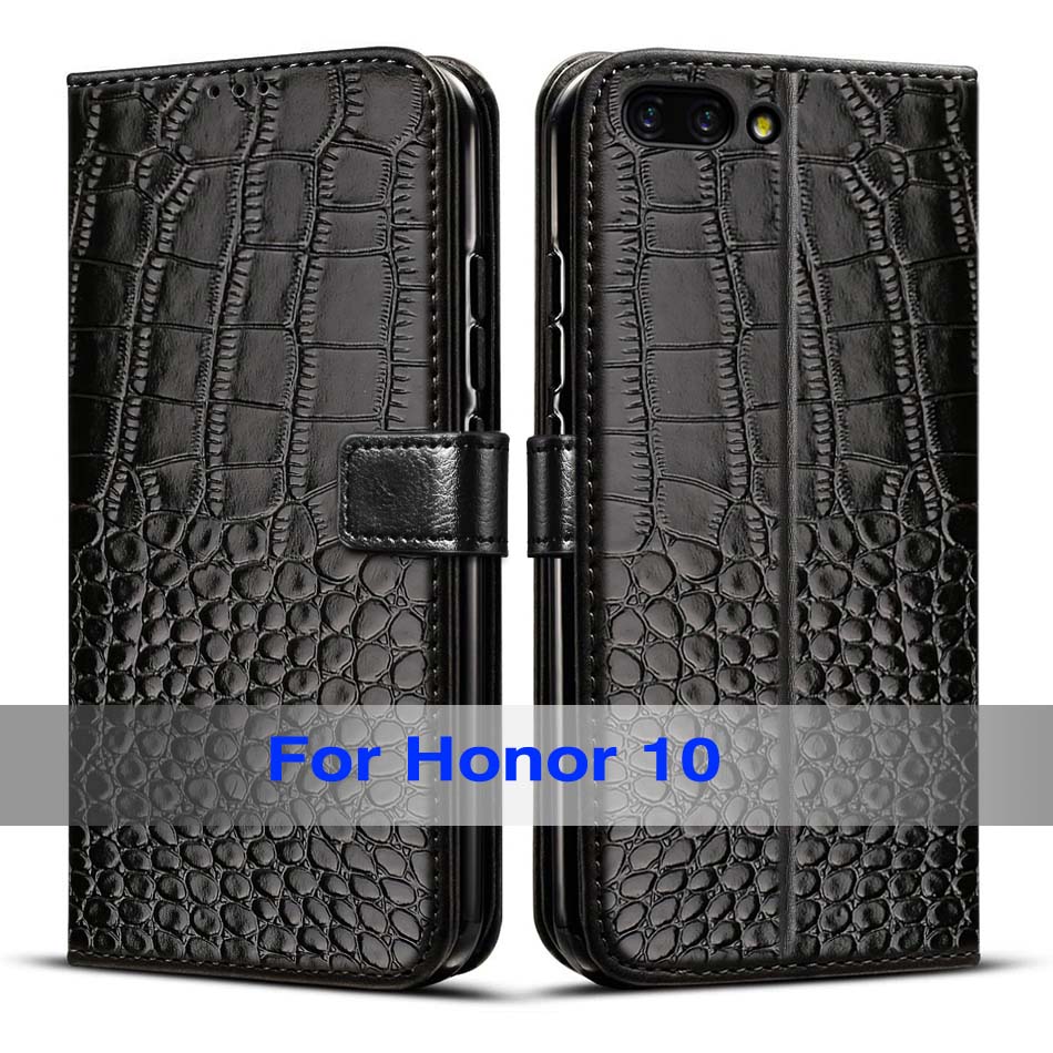 Flip telefoonhoesje voor huawei honor 10 hoesje, zachte tpu achterkant, telefoonhoesje voor honor 10 hoesjes met kaarthouder: Zwart