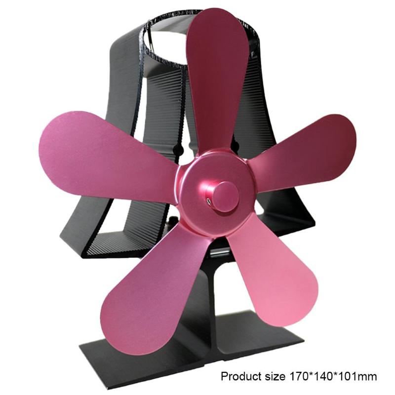 5 Blades Fireplace Fan Aluminum Heat Powered Burner Stove Fan Low Noise Thermal Fan Home Heat Sink Ventilation Device: Rose Red