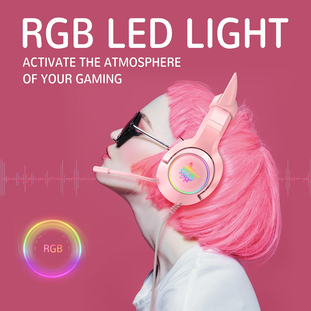 （original box）onikuma  k9 pink cute cat ear hovedtelefon med mikrofon gaming headset og støjreducerende med led lys