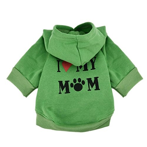 dog sweatshirt Cat and dog clothes jacket small dog hoodies Love My Mom print shirt Matador sweater pet supplies: green / XS