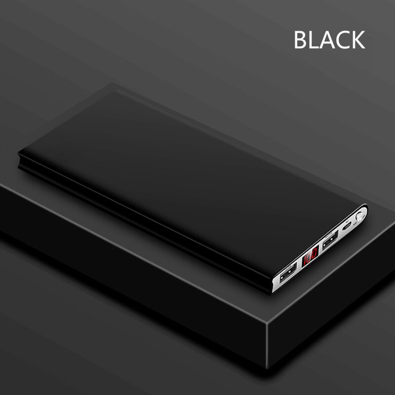 20000mAh Portable Ultra thin Power Bank LED Display Poverbank Dual USB Ports External Battery Powerbank for Mobile Phones Tablet: Black