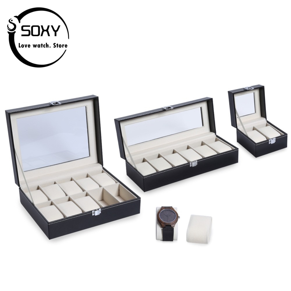 Caja de reloj de cuero con varias cajas, caja de reloj con 2, 6, 10 rejillas, soporte , reloj, porta relojes, caja de reloj de