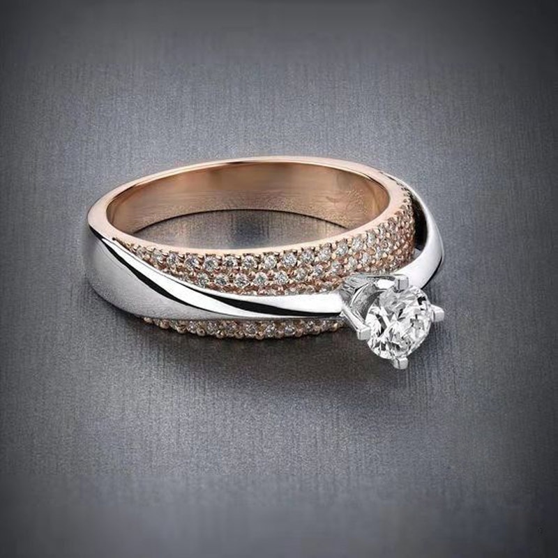 Modyle Luxe Crystal Ringen Voor Vrouwen Rose Gold Kleur 2cts Shine Zirkoon Vinger Ring Vrouwelijke Bruiloft Sieraden