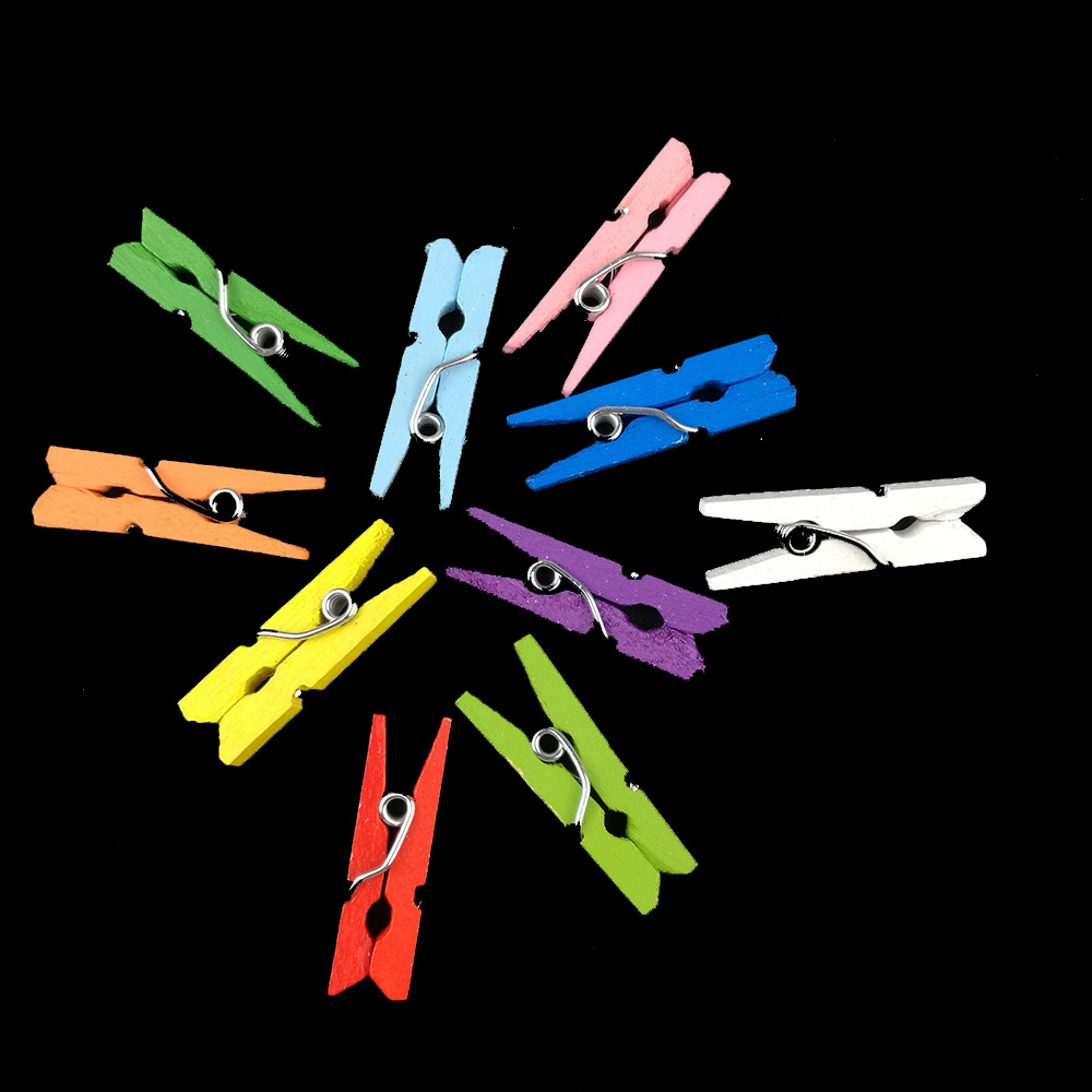 Pinzas de madera para ropa, Mini alfileres para calcetines, decoración colorida para el hogar, pinza para papel fotográfico, Clips para manualidades, 35MM, 50 Uds.