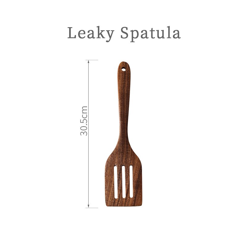 Teak Wood Spatula Spoon Colander Chopsticks Tablespoon Kitchen Wooden Soup Long handle Spoon: Leaky Spatula