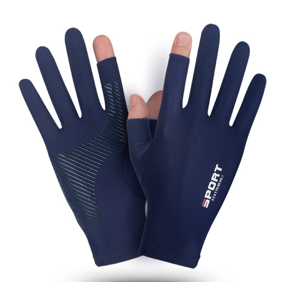 Gants antidérapants d'été en soie glacée, protection solaire fine, en Lycra, haute élasticité, en Silicone, pour la pêche: Navy blue / M
