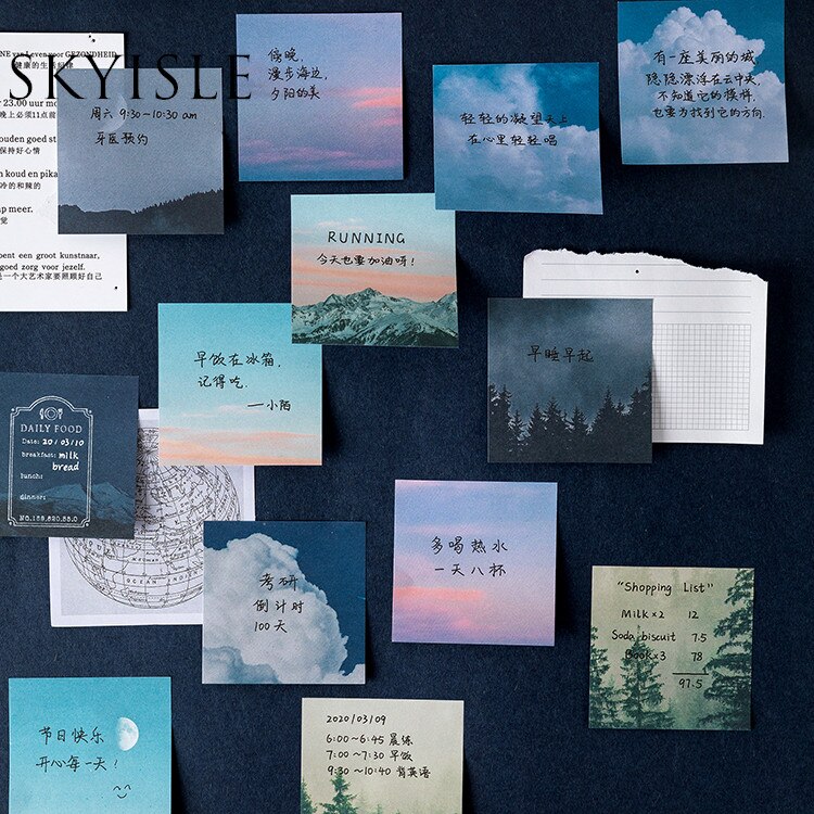 SKYISLE 16 Designs 60pcs Fantasy Sky Cloud Moonlight Memo Pad Deco Sticky Notes Notepad Diary Self-Stick Note Memo Pad