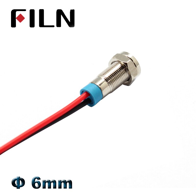 FILN 6mm 12v mini Metal LED Pilot Panel Dash Signal Indicator Warning light 14cm cable Chrome Finish Car Boat Marine pilot lamp