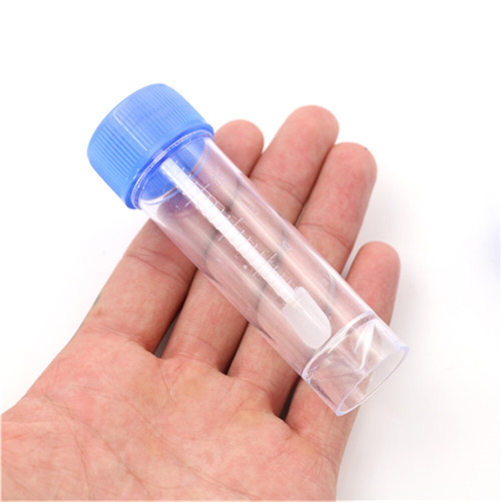 10 Pcs 30 Ml Kruk Fles Plastic Urine Buis Met Lepel Clear Specimen Test Container Blauw Schroef Top