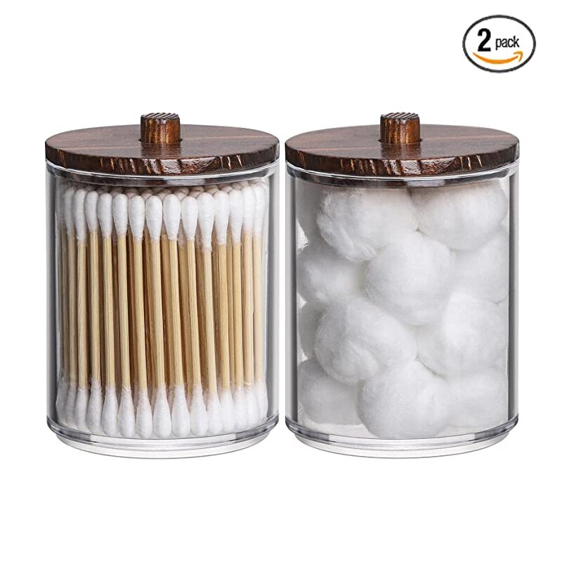 Badkamer Organizer Cosmetische Opbergdoos Katoenen Bal Qtip Beugel Acryl Opslag Jar Pen Houder Met Bamboe Cover Stofdicht: B-1