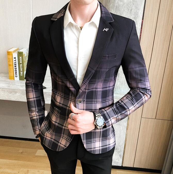Veste à carreaux pour hommes, veste Slim à la et à un bouton, tenue asiatique pour hommes, modèle décontracté