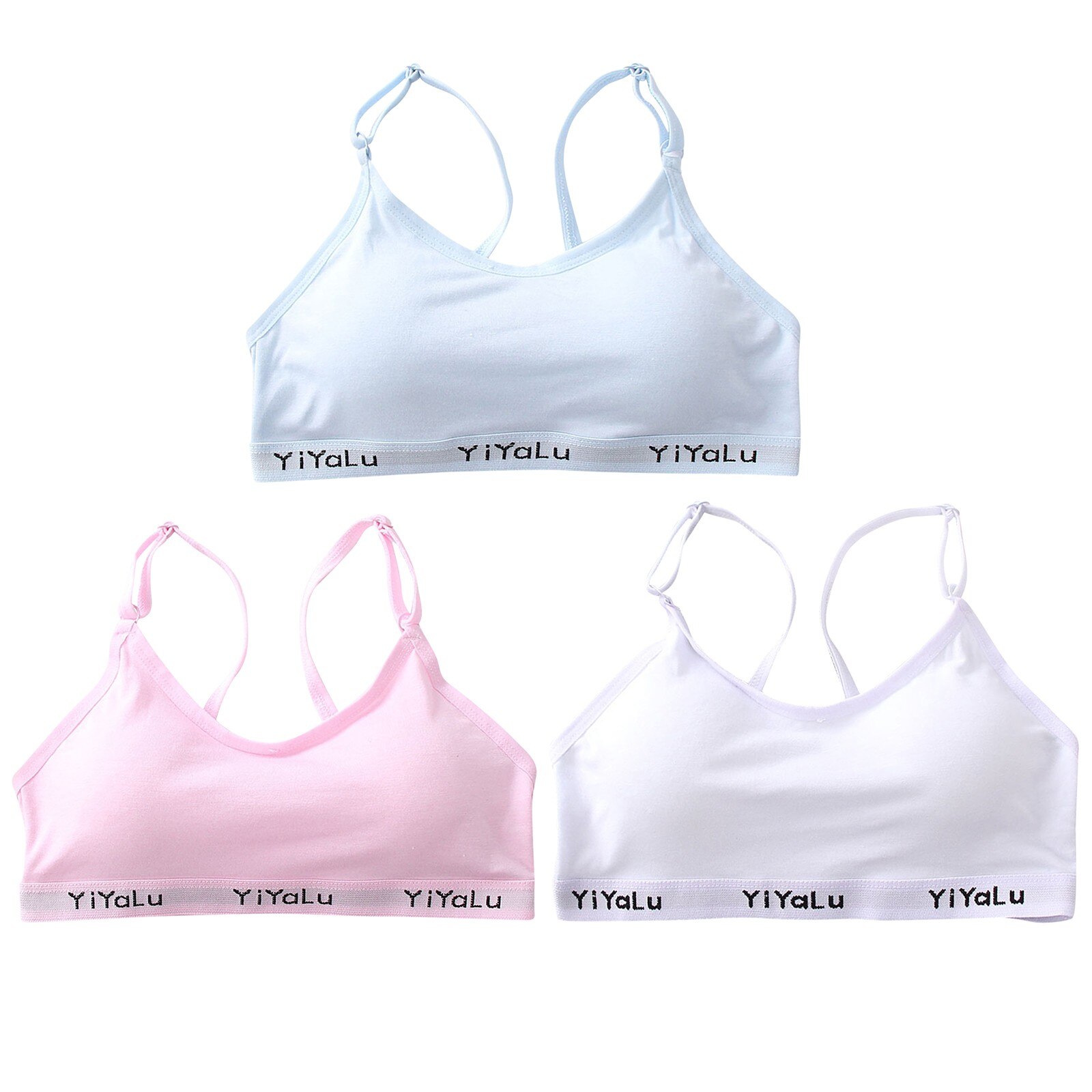 Small Breast Youth Cotton Training Bras Teenager Girls Letter Print Sport Yoga Underwear Teen Kids Girls Wireless Bra 3 Pack: D