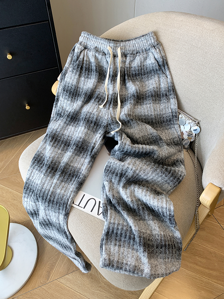 Wijde, gestreepte broek met 2 in 1 effect   GRIJS   Dame   25.00