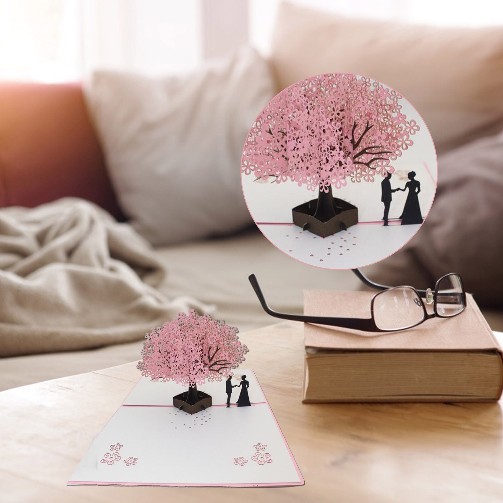 3D Pop Up Cards Romantic Cherry Blossoms Valentine's Day Greeting Card Postcard Birthday Wedding Invitations Greeting Cards