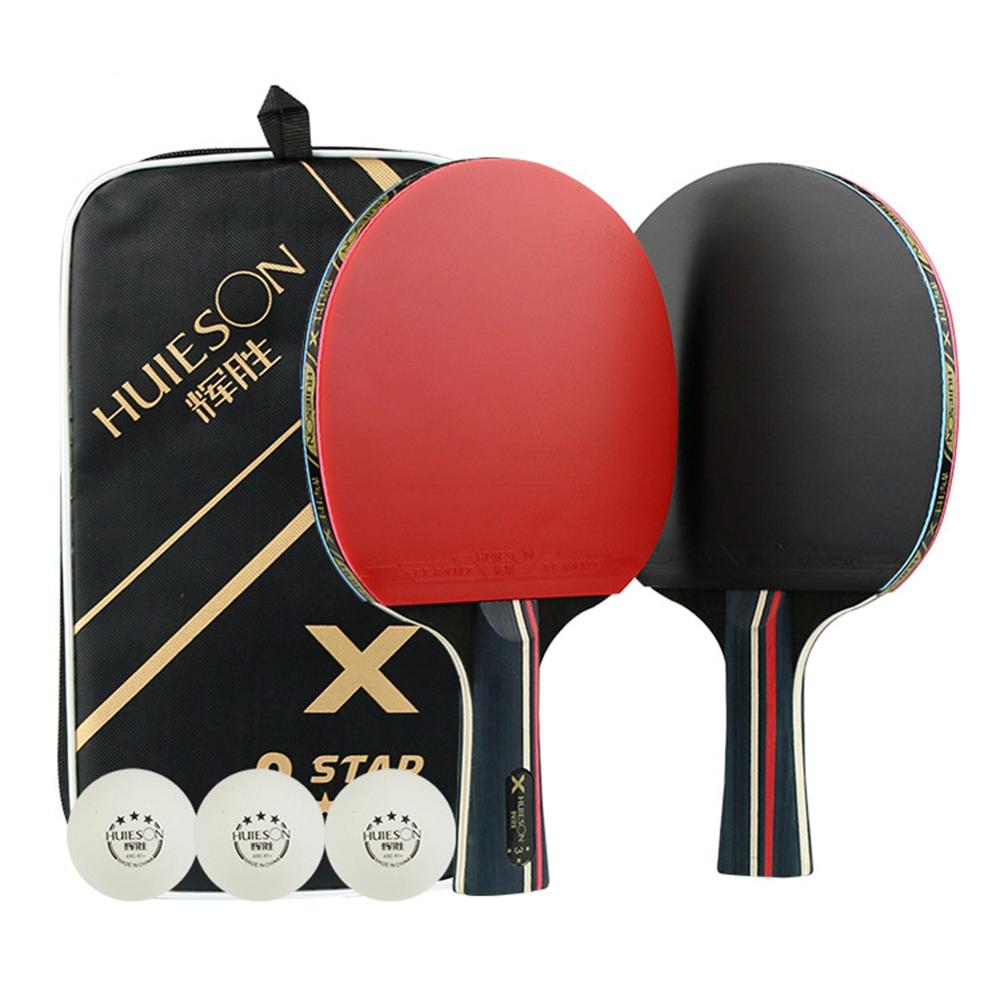 Dupla face longa alça curta raquete de tênis de mesa profissional raquete de ping pong 1 par de raquetes 3 bolas conjunto