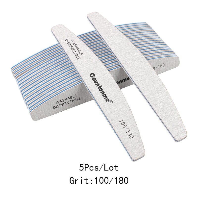 Limes à ongles épaisses pour manucure, lot de 3/5/10 pièces, bloc de tampon incurvé, grain 80/100/150/180/240, accessoires pour Nail Art: 5Pcs 100-180 Grit