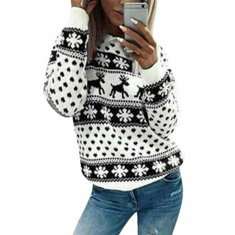2019 delle signore Di Natale Maglione Lavorato A Maglia giusto isola Fiocco di Neve Retrò di Natale Tunica Maglione