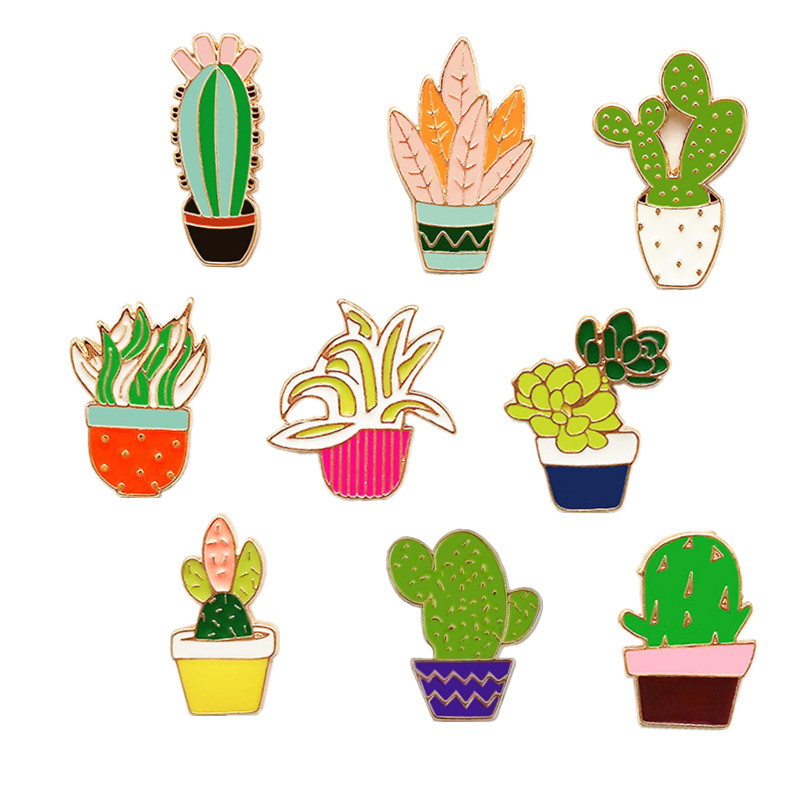 1 PCS Flower Pots of Cactus Brooch Badge Plants Metal Pin Badge Icons for Backpack Clothes Badges