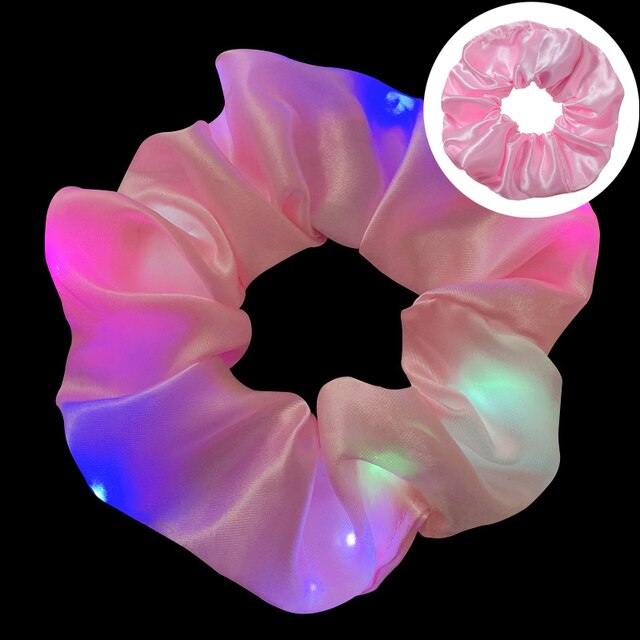 1pc LED Luminous Women Girls Hair Rope Flashing Ponytail Holder Light Up Elastic Hair Bands Hair Accessories Glow Party Supplies: pink