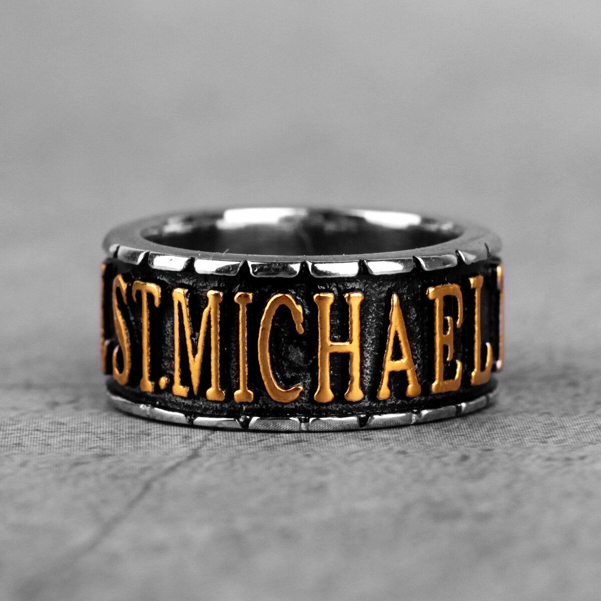 316L Stainless Steel St.michael Letter Religious Man Men Rings Talisman Good Lucky Punk Rock for Male Boy Jewelry