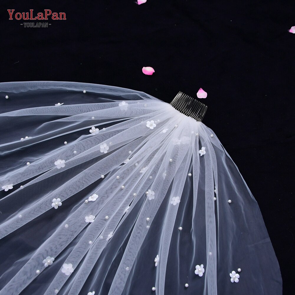 YouLaPan V83 Flower Pearl Bridal Veil Floral Veil Kaftan Moroccan Cathedral Wedding Veils Brides Accessories Ashley Carol