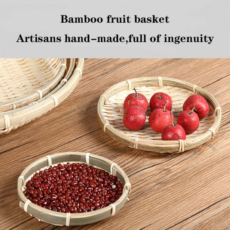 Handgemaakte Bamboe Zeef Rieten Weven Mand Ronde Fruit Brood Mand Platen Snack Voedsel Picknick Groente Gerechten Rotan Mand