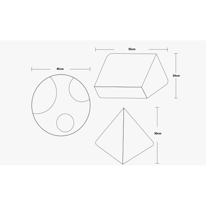 Nordisk ryggkudde nackstöd sängtillbehör geometrisk form rund triangel morandi färger kuddar hemrum café inredning