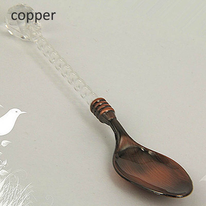 1 st tesked bestick legering multifunktions köksredskap liten kaffesked socker te dessert bestick kristallhandtag vintage: Koppar